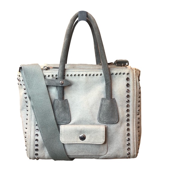 PRADA Canapa Bijoux 2-Way LT Grey Canvas Tote Bag Adorned with Crystals & Studs - Picture 4 of 17